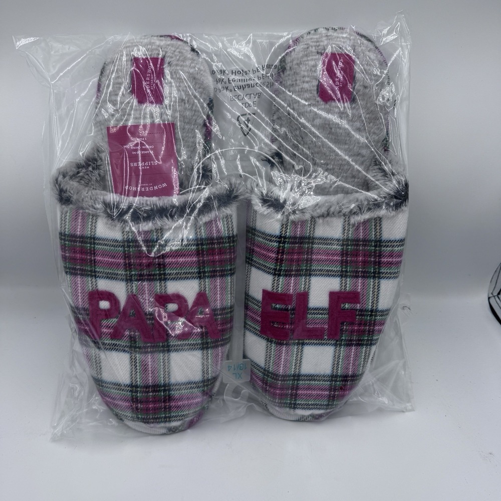 Wondershop Mens PAPA ELF Plaid Soft Slip On Christmas Slippers XL 13-14